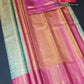 Silk Mark Certified Sea Green Tissue & Rose Pink Kanjivaram Pure Silk Saree with Meenakari Floral Jaal & Rani Pink Border