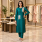 Peacock Teal Green Hand-Embellished Silk Kurta Set with Matching Trousers