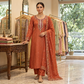 Rust Orange Silk Kurta Set with Intricate Mirror Work & Floral Neckline
