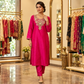 Rani Pink Hand-Embellished Silk Kurta Set with Coin & Zari Neck Yoke