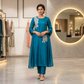 Elegant Peacock Blue Embroidered & Mirrorwork Straight Kurta Set