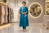 Elegant Peacock Blue Embroidered & Mirrorwork Straight Kurta Set