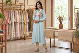 Chic Powder Blue Floral Embroidered Collared Tunic kurta