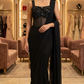 Glamorous Jet Black Embellished Corset Bustier & Draped Saree Set