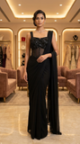 Glamorous Jet Black Embellished Corset Bustier & Draped Saree Set